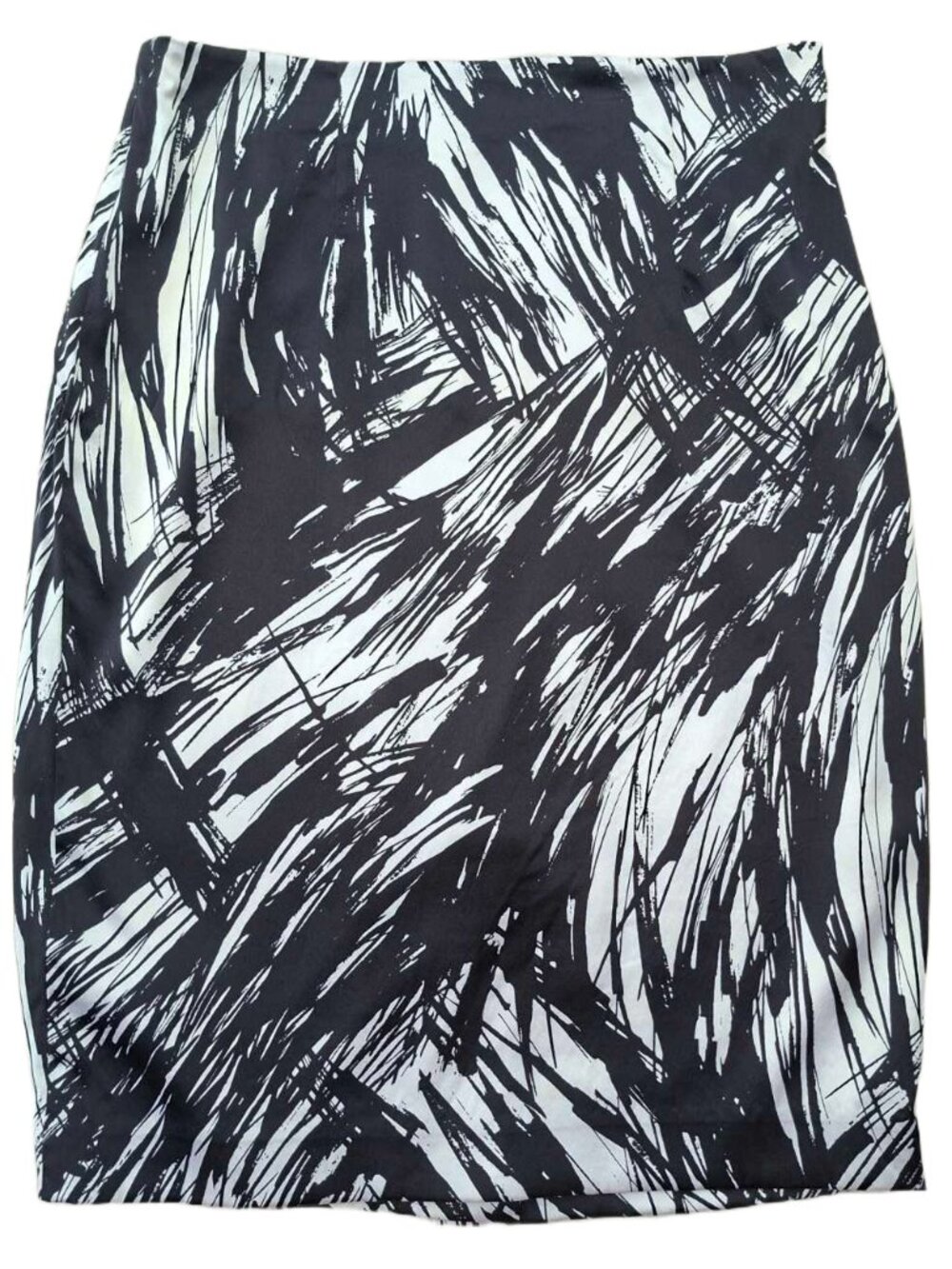 Ann Taylor Silk Skirt Black White Abstract Brushstroke Artistic Size 6